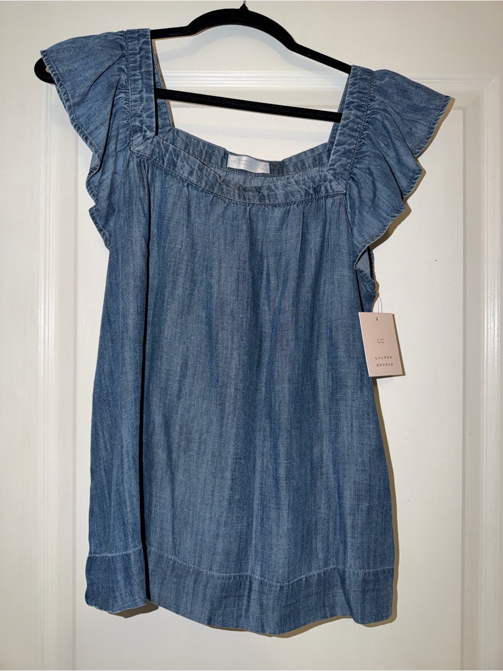 LC Lauren Conrad Denim Chambray Flutter-Sleeve Tunic Top - Blue